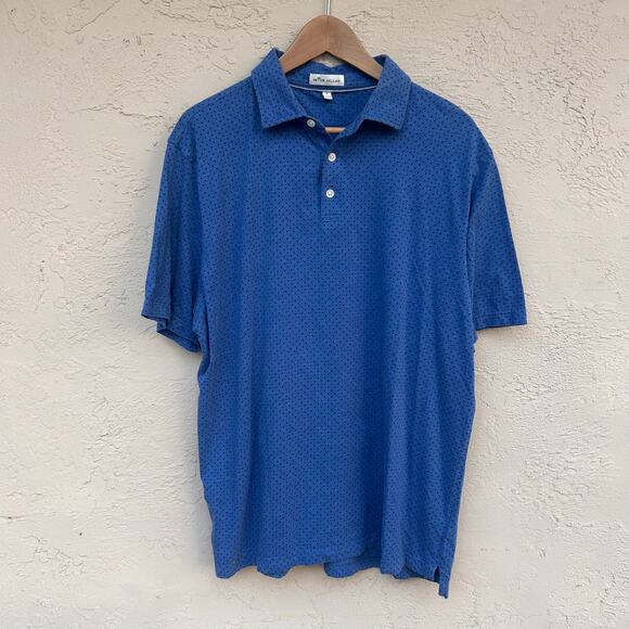 Peter Millar Silk Cotton Printed Polo Shirt Blue Print Size Large - Picture 1 of 5